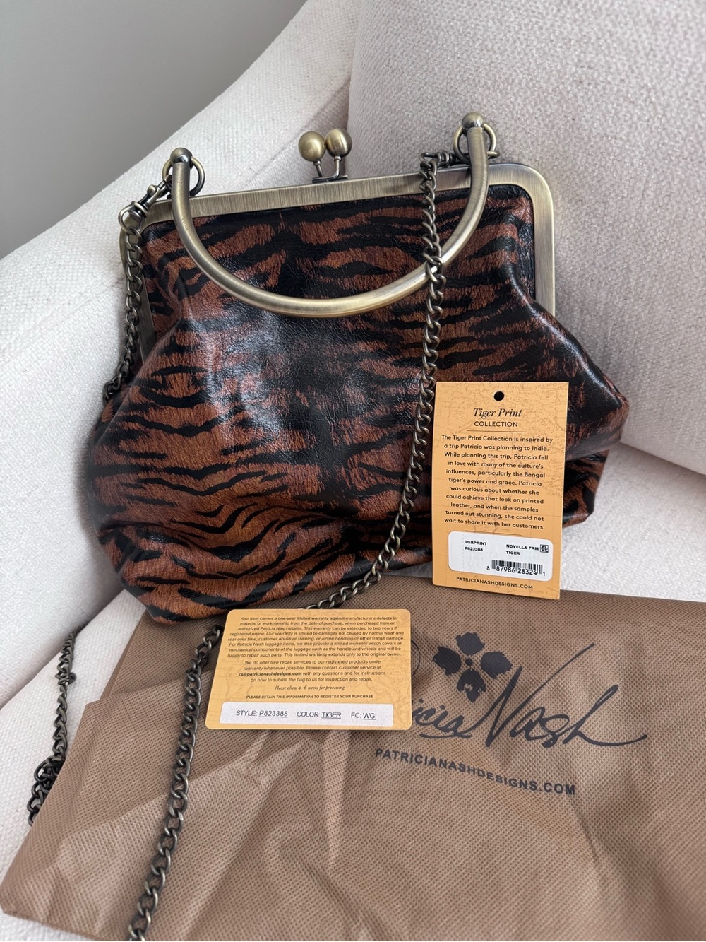 Patricia Nash Tiger Print Brown  Leather Shoulder Bag